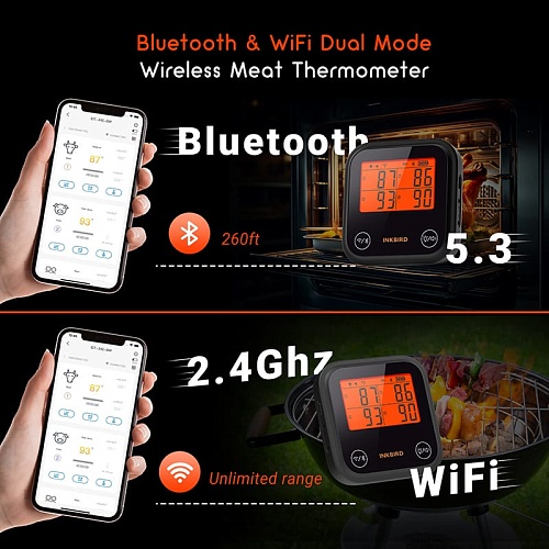 Термометр InkBird IDT-34EBW цифровой беспроводной, Bluetooth+Wi-Fi, 4 щупа (USB Type C) Термометр InkBird IDT-34EBW цифровой беспроводной, Bluetooth+Wi-Fi, 4 щупа (USB Type C)